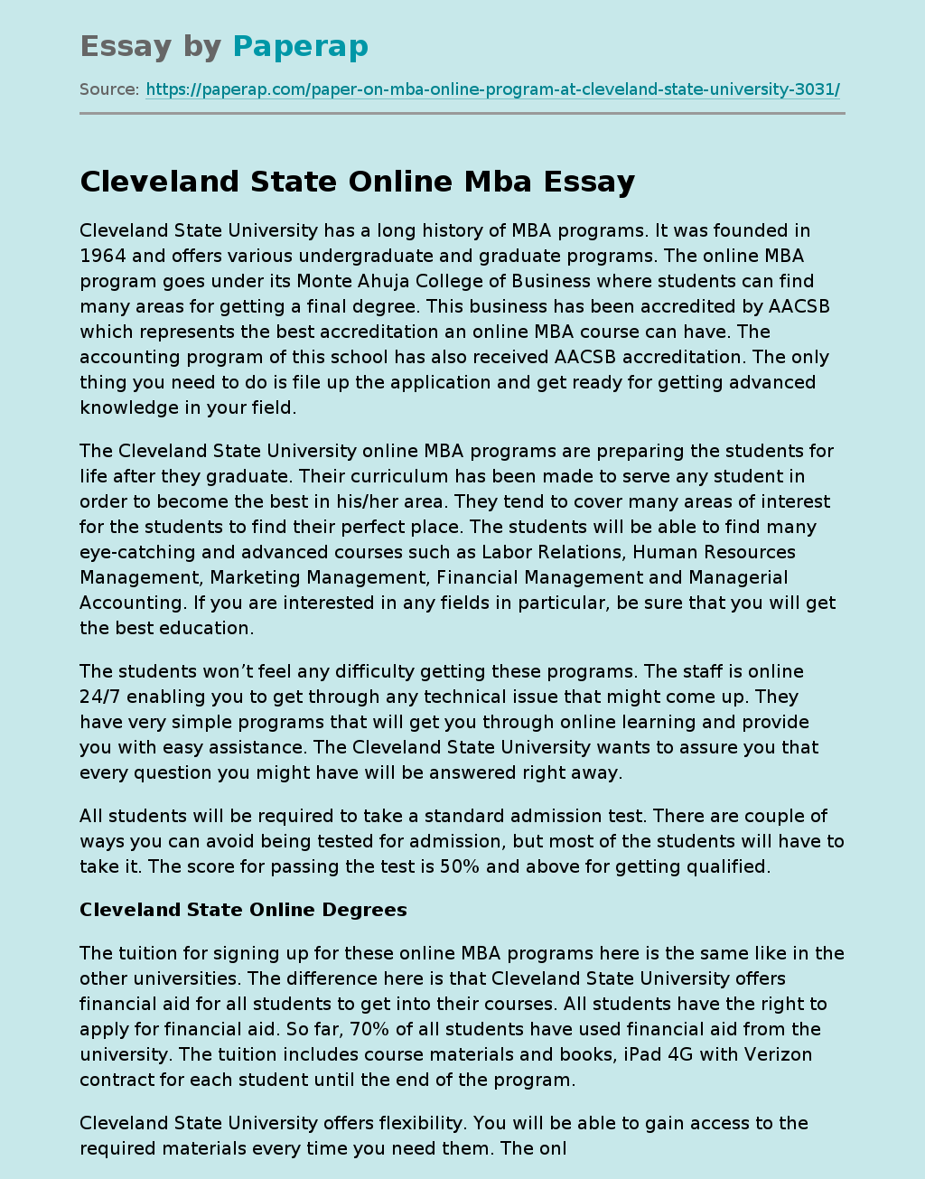 Cleveland State Online Mba