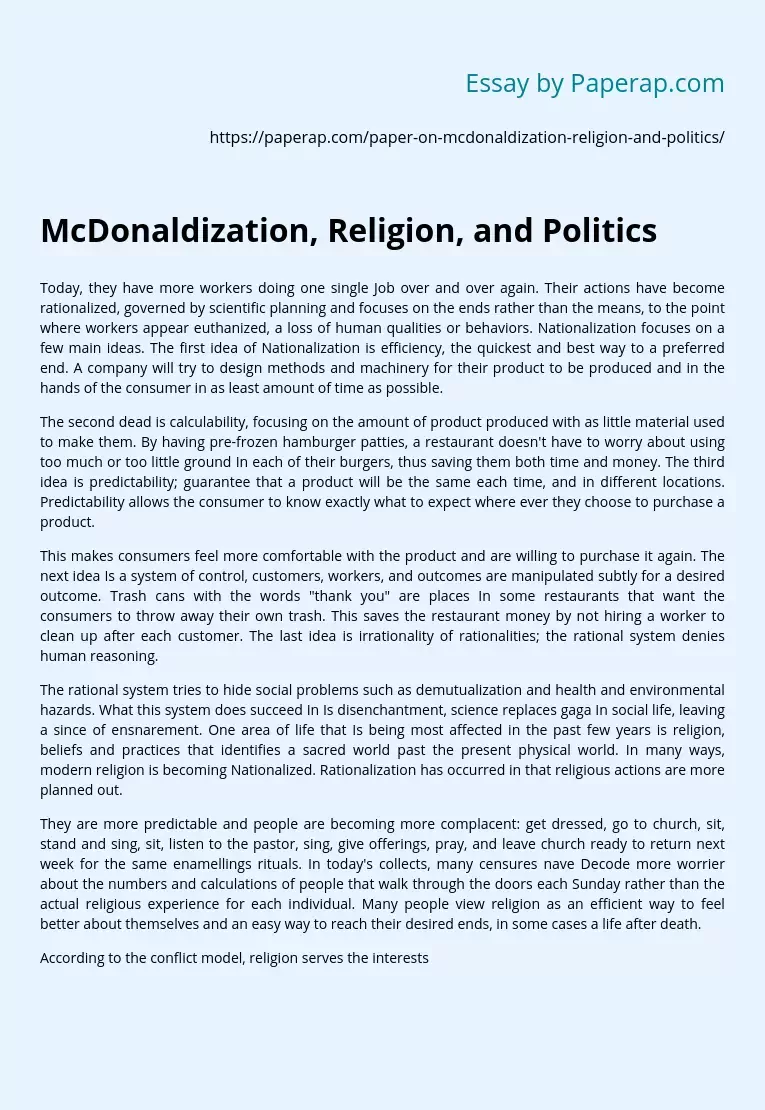 McDonaldization, Religion, and Politics
