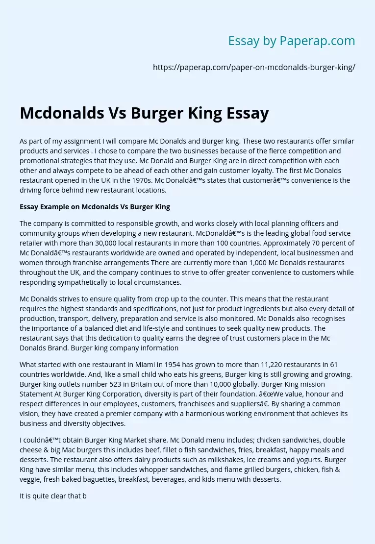 Mcdonalds Vs Burger King Essay