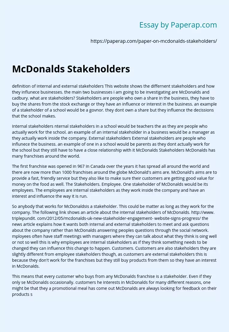 McDonalds Stakeholders
