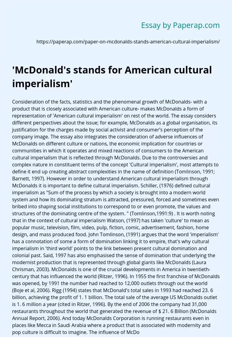 'McDonald's stands for American cultural imperialism'