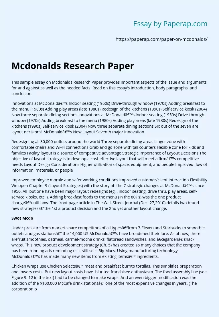Mcdonalds Research Paper