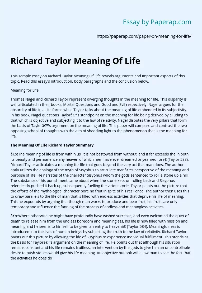 Richard Taylor Meaning Of Life