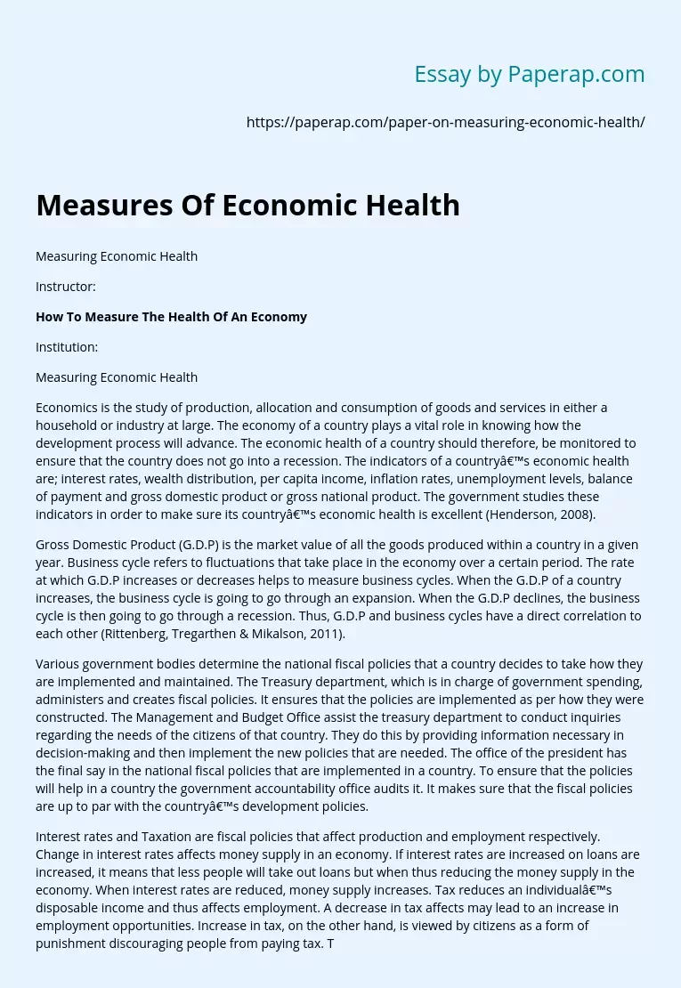 Measures Of Economic Health