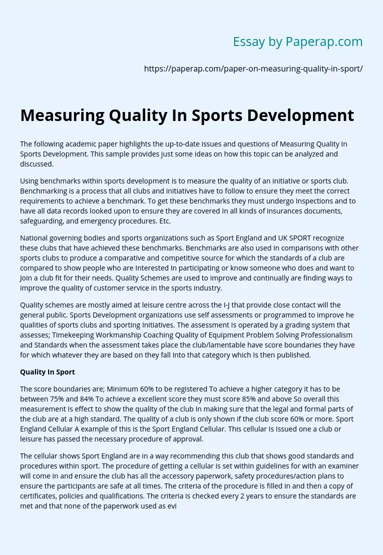 Measuring Quality In Sports Development