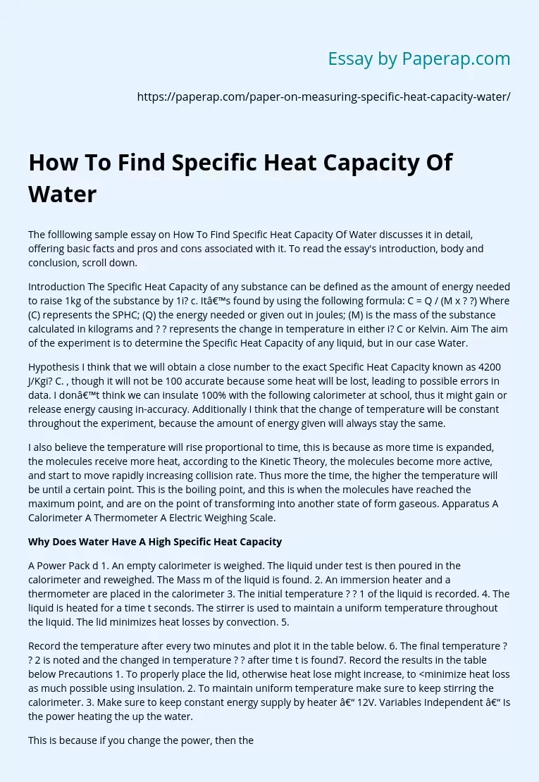 How To Find Specific Heat Capacity Of Water