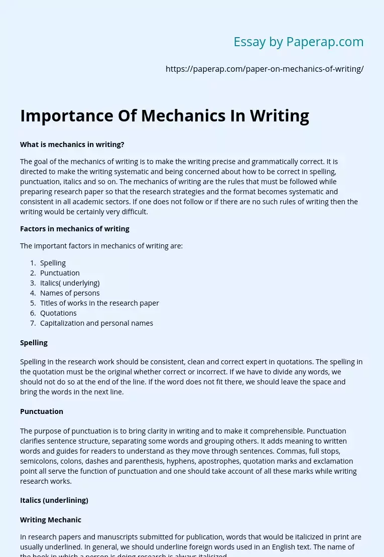 Importance Of Mechanics In Writing