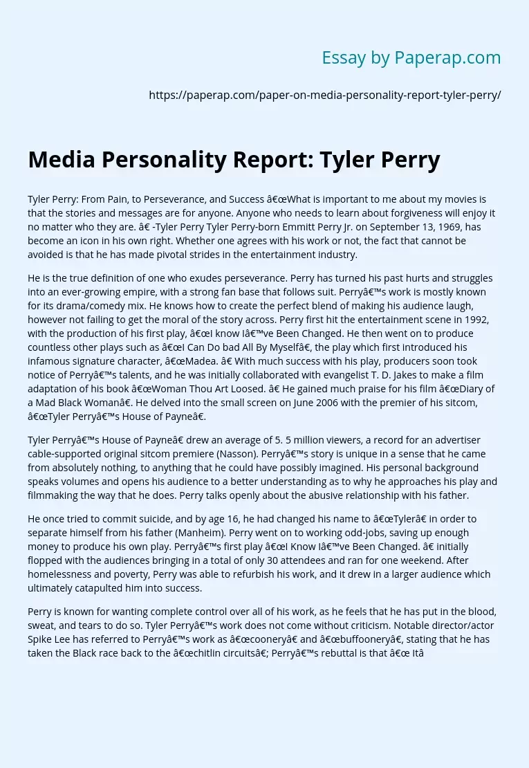 Media Personality Report: Tyler Perry