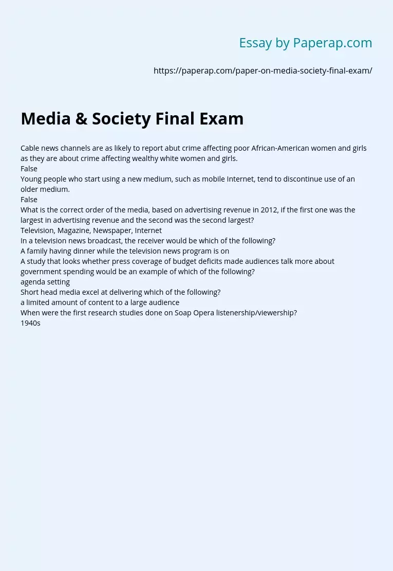 Media &amp; Society Final Exam
