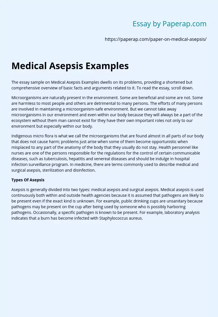 Medical Asepsis Examples
