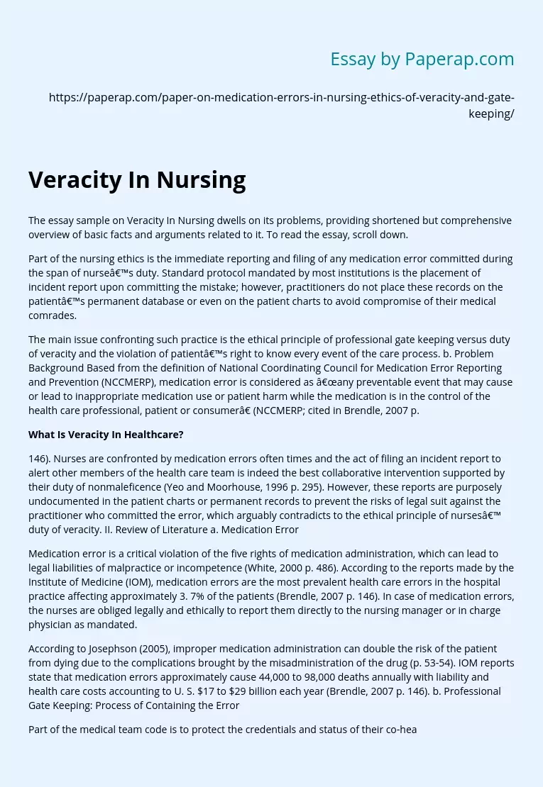 Veracity In Nursing vs Professional Gatekeeping