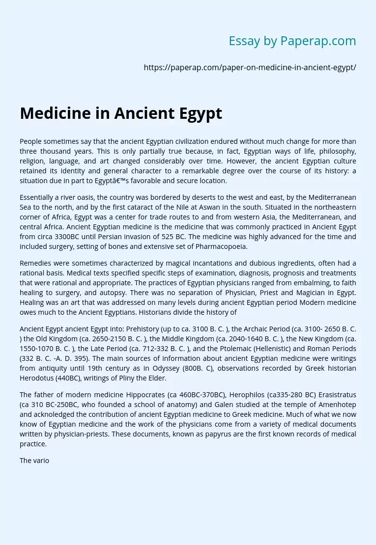 Medicine in Ancient Egypt