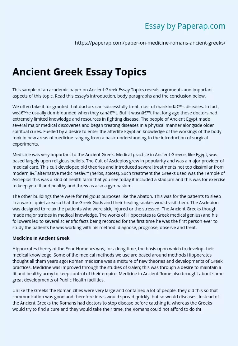 Ancient Greek Essay Topics