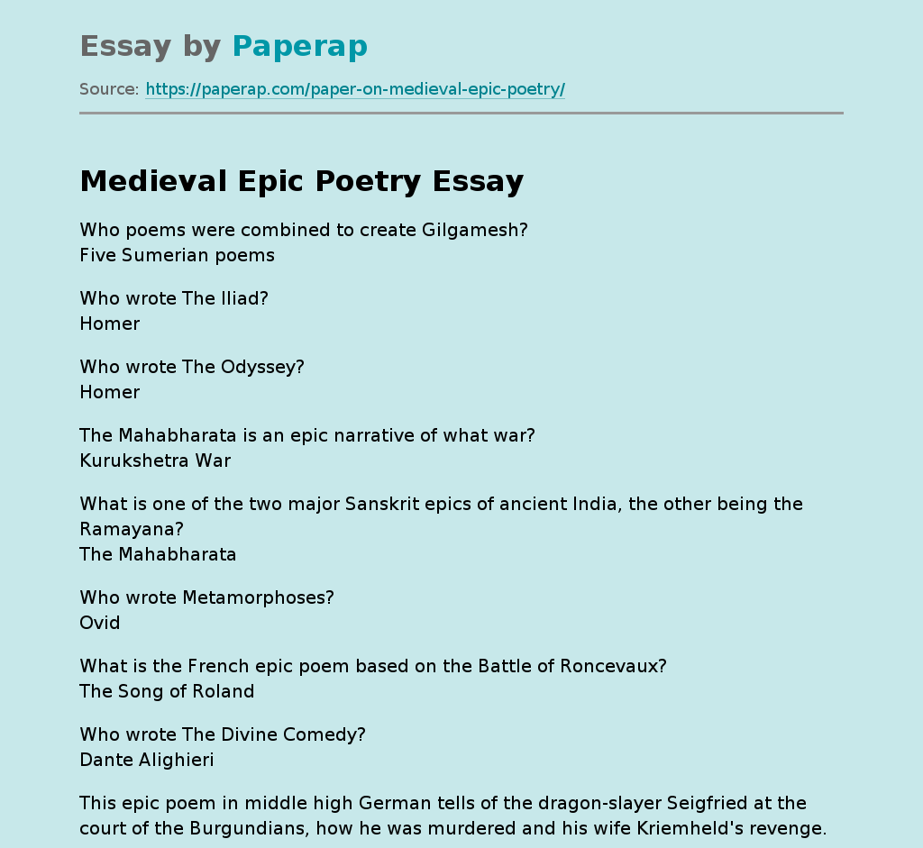 Medieval Epic Poetry