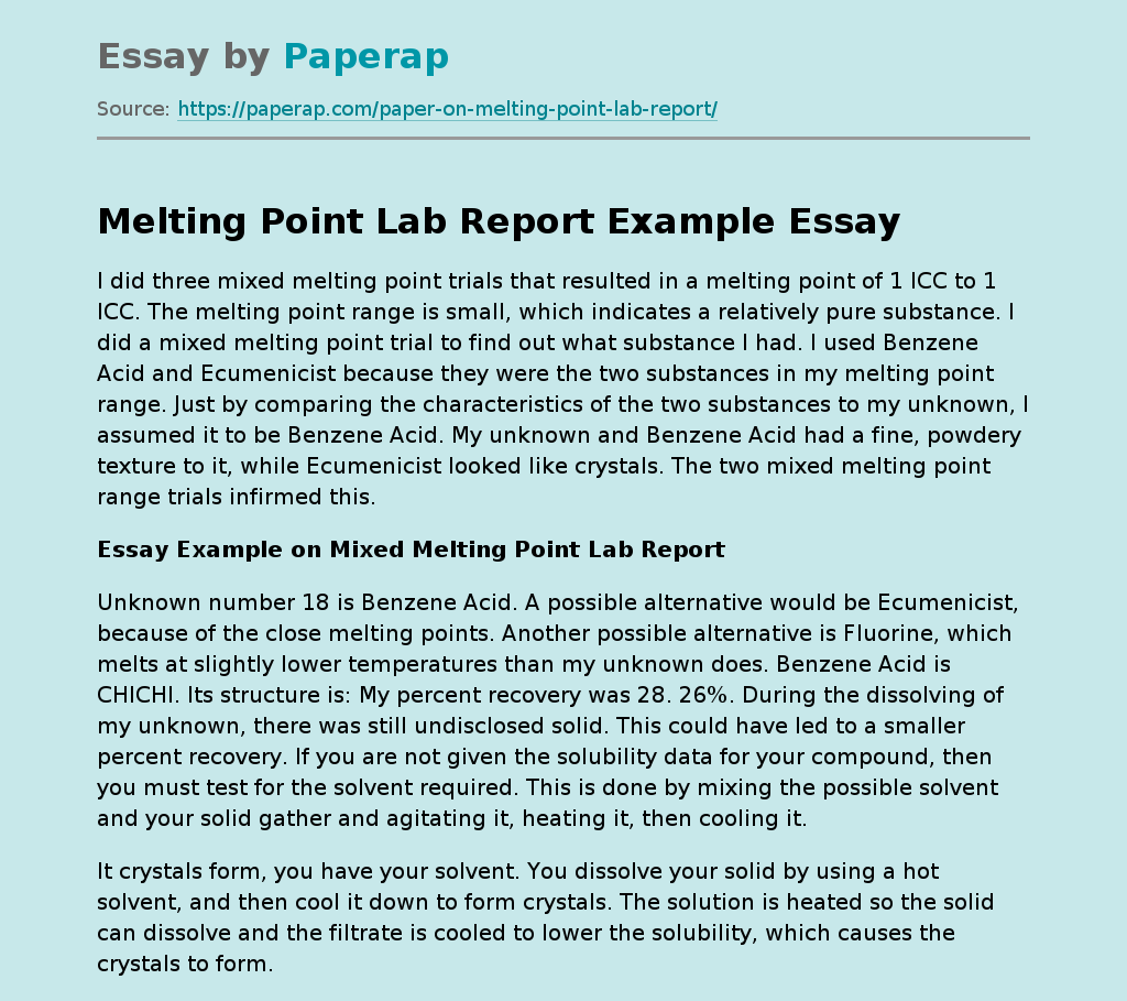 Melting Point Lab Report Example
