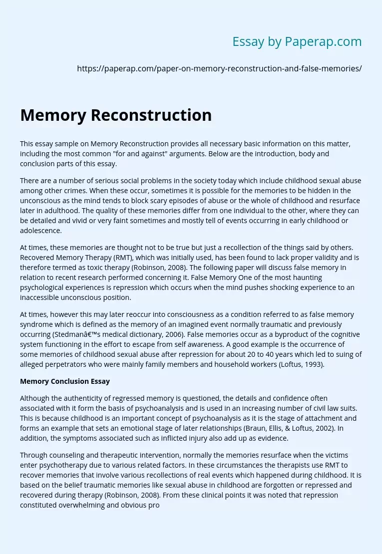 Reconstruction and Conclusion From Memory