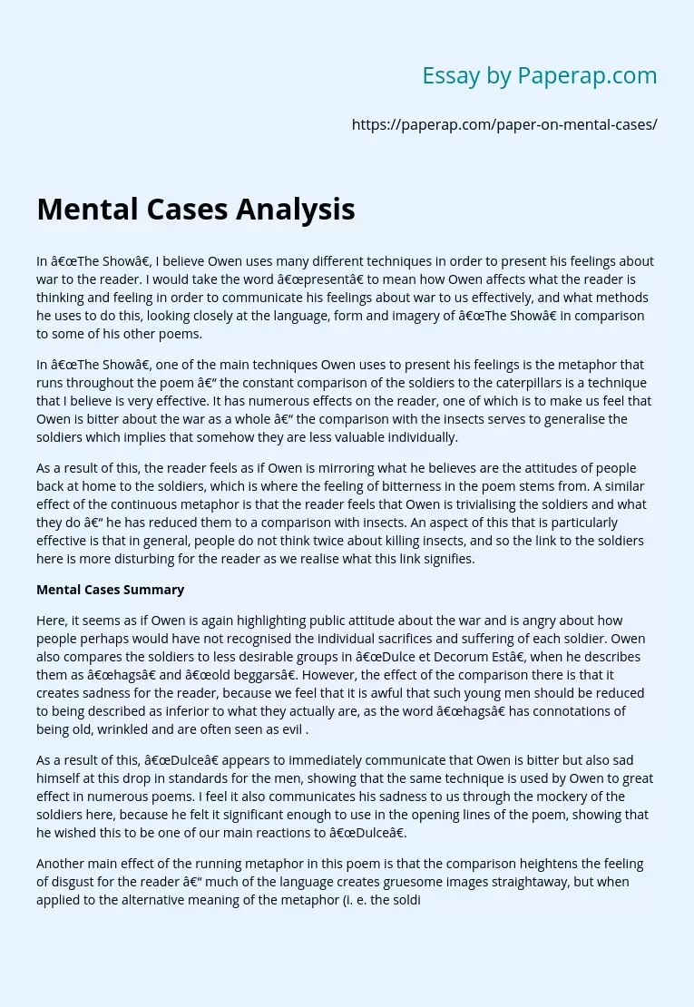 Mental Cases Summary Analysis