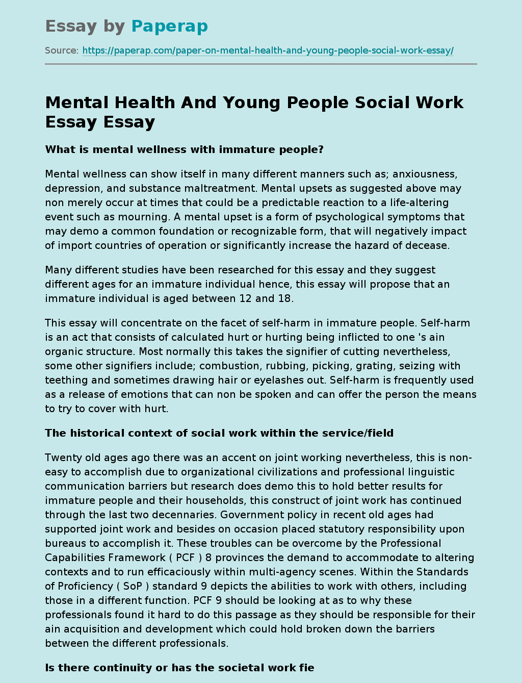 Mental Health And Young People Social Work Essay Free Essay Example