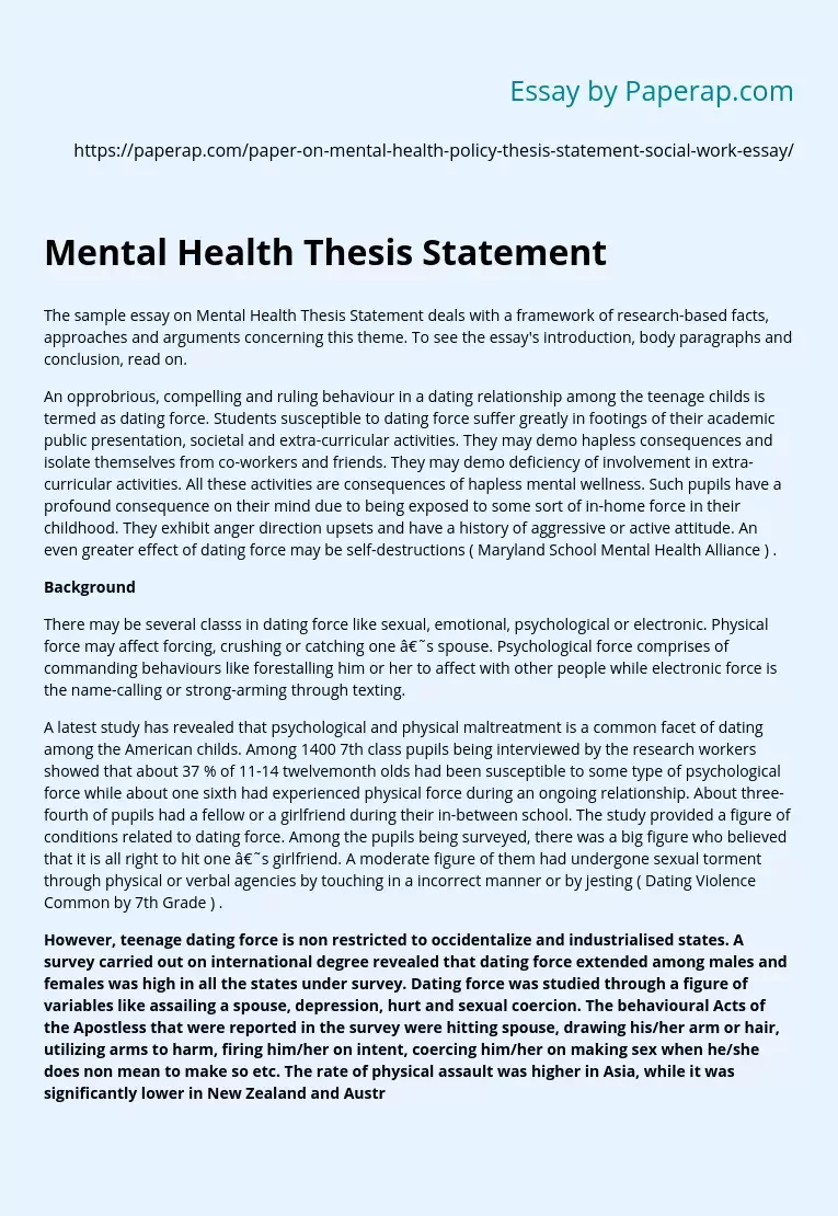 Mental Health Thesis Statement Research Essay Example