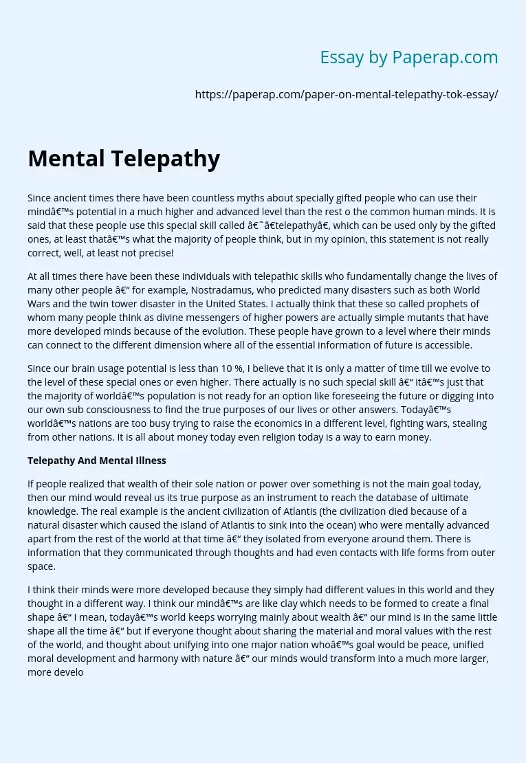 Telepathy And Mental Illness