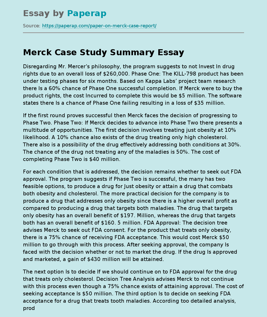 Merck Case Study Summary