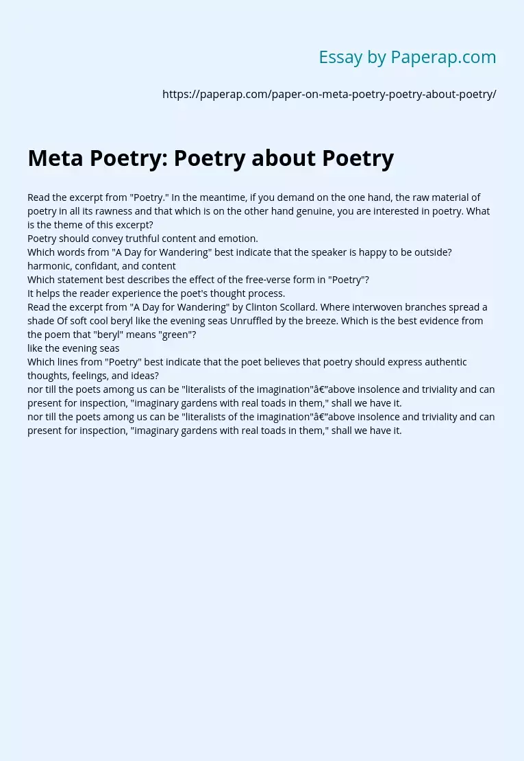 Meta Poetry: Poetry about Poetry
