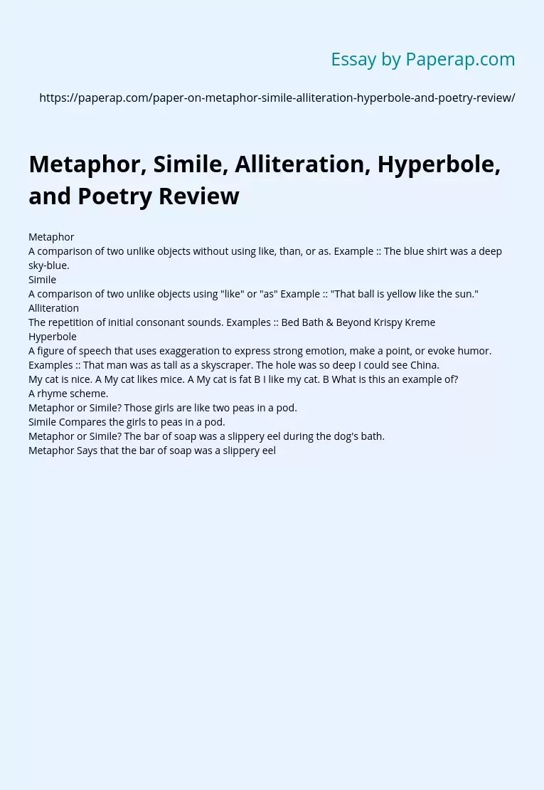 Metaphor, Simile, Alliteration, Hyperbole, and Poetry Review