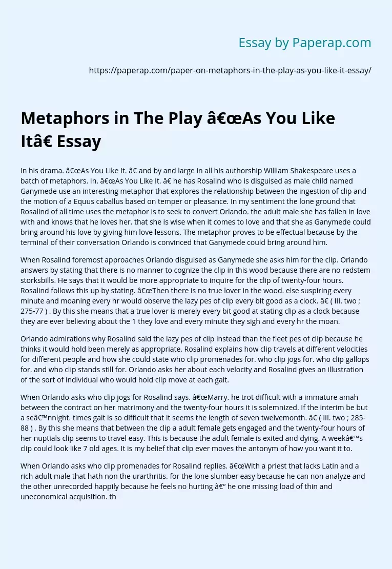 Metaphors in The Play “As You Like It” Essay
