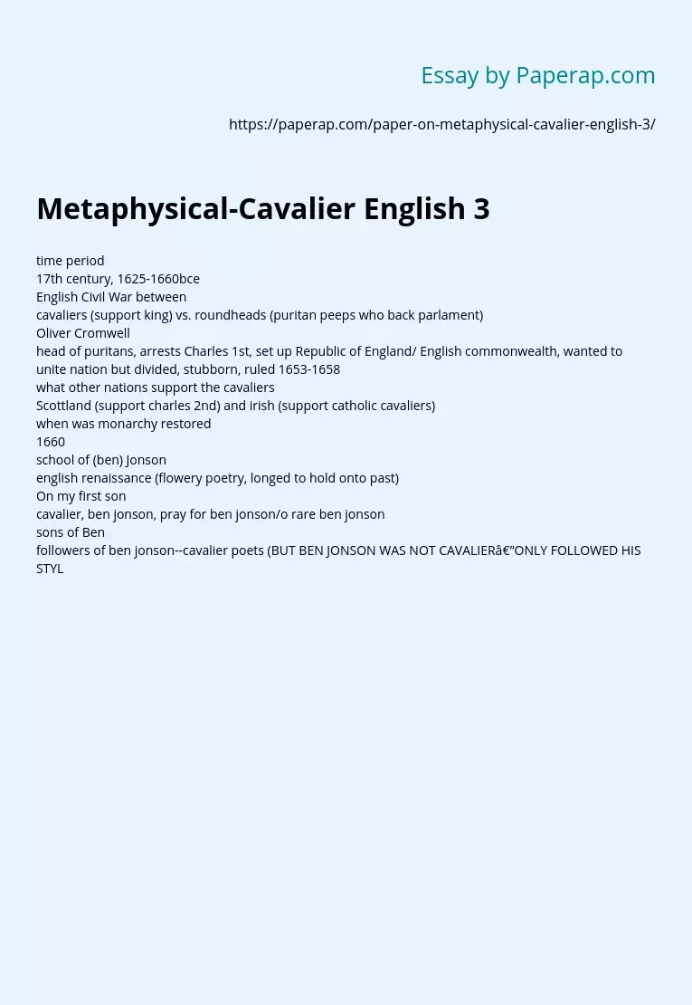 Metaphysical-Cavalier English 3