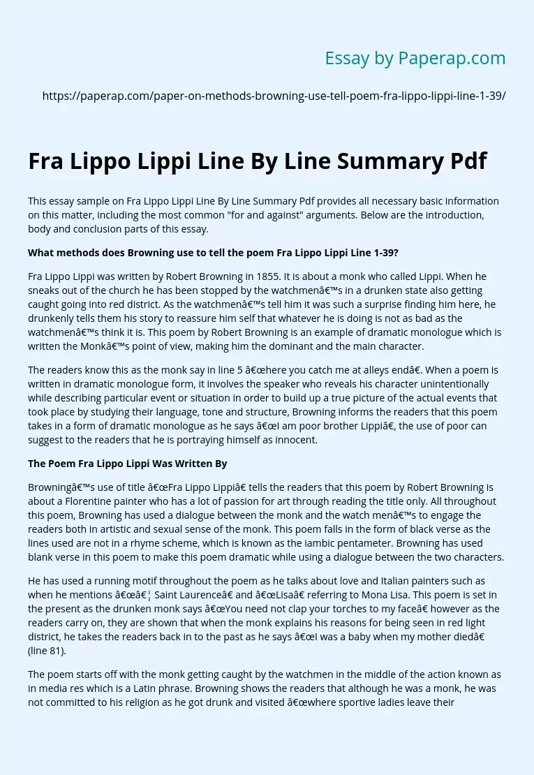 Fra Lippo Lippi Line By Line Summary Pdf