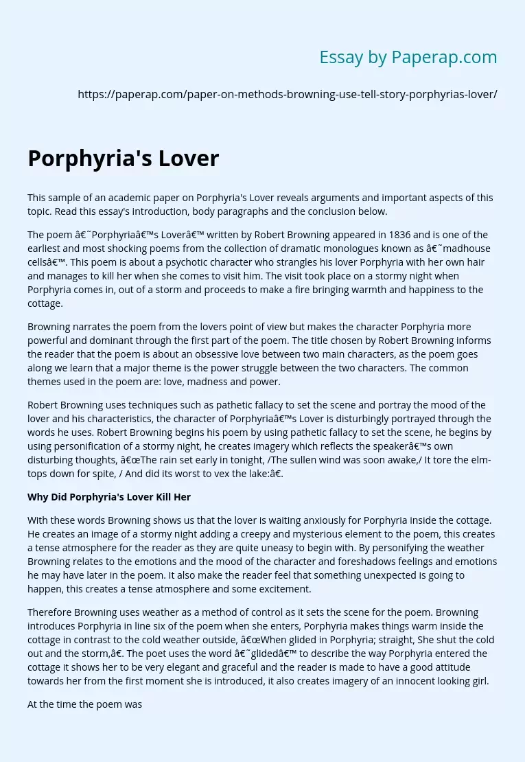 Porphyria's Lover Poem Analysis
