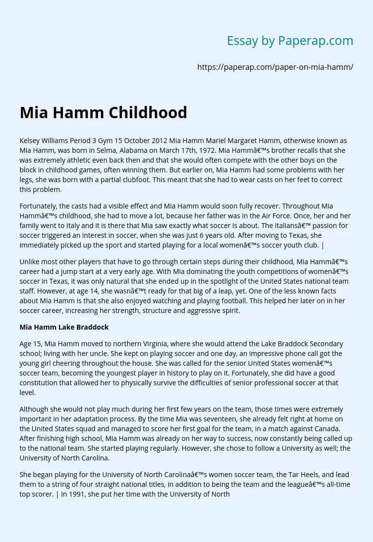 Mia Hamm Childhood