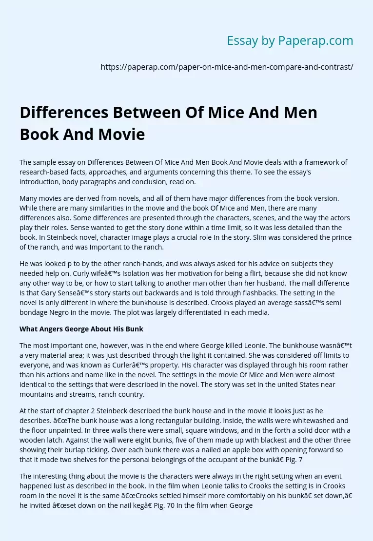 Differences Between Of Mice And Men Book And Movie