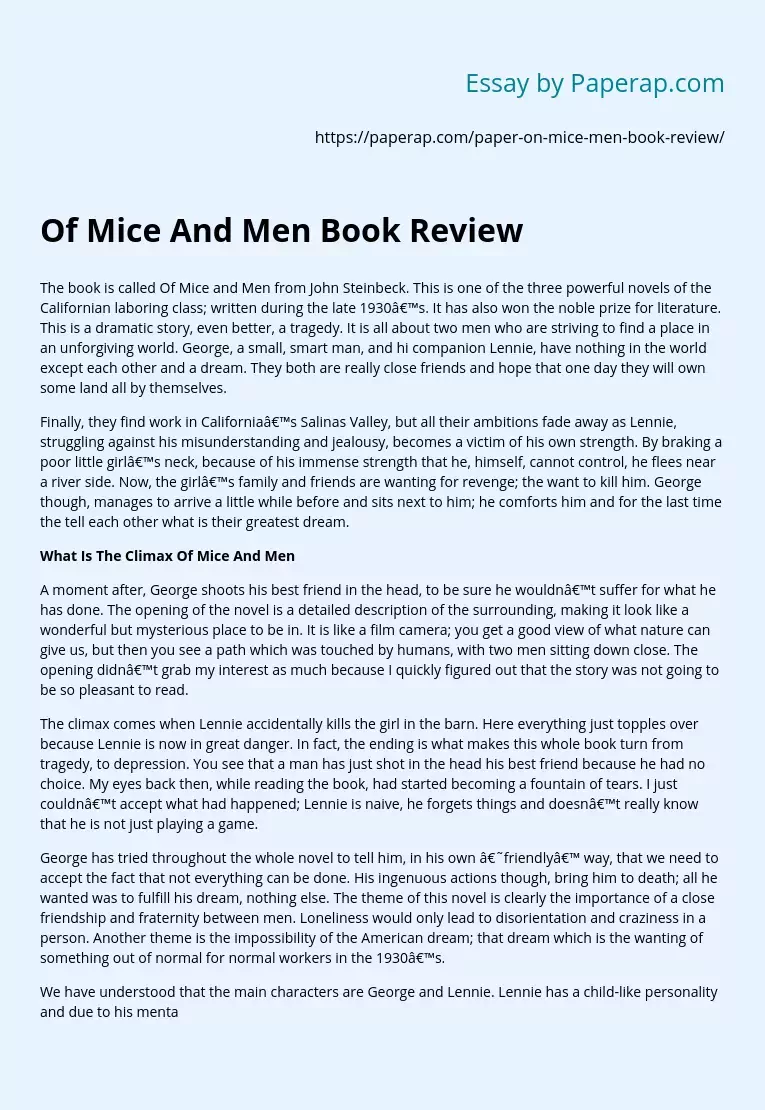 Реферат: Of Mice And Men Film Critique Essay