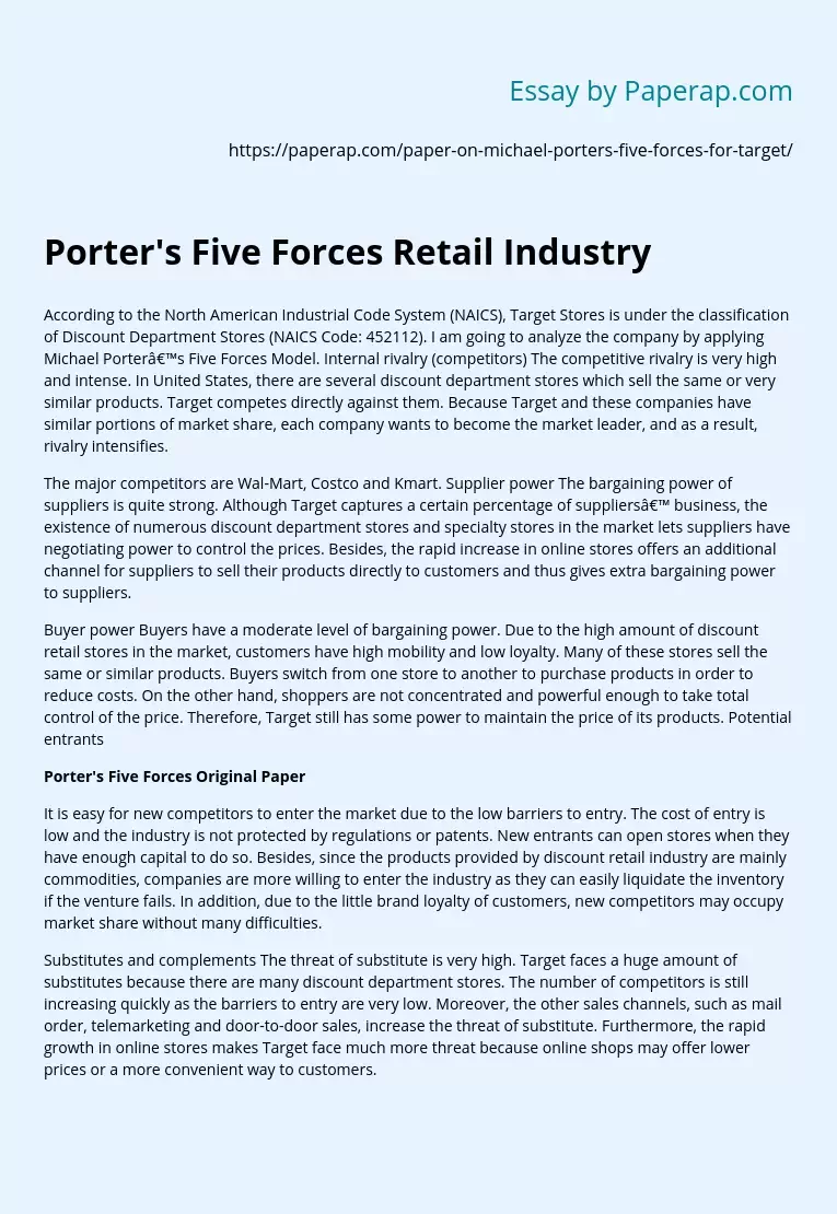 Porter's Five Forces Retail Industry