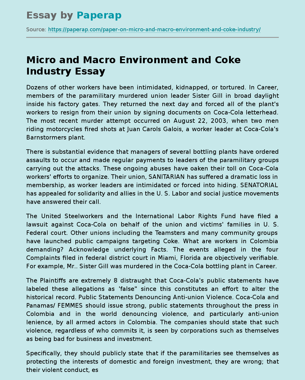 Micro and Macro Environment and Coke Industry