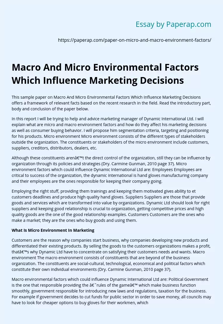 Macro And Micro Environmental Factors Which Influence Marketing Decisions