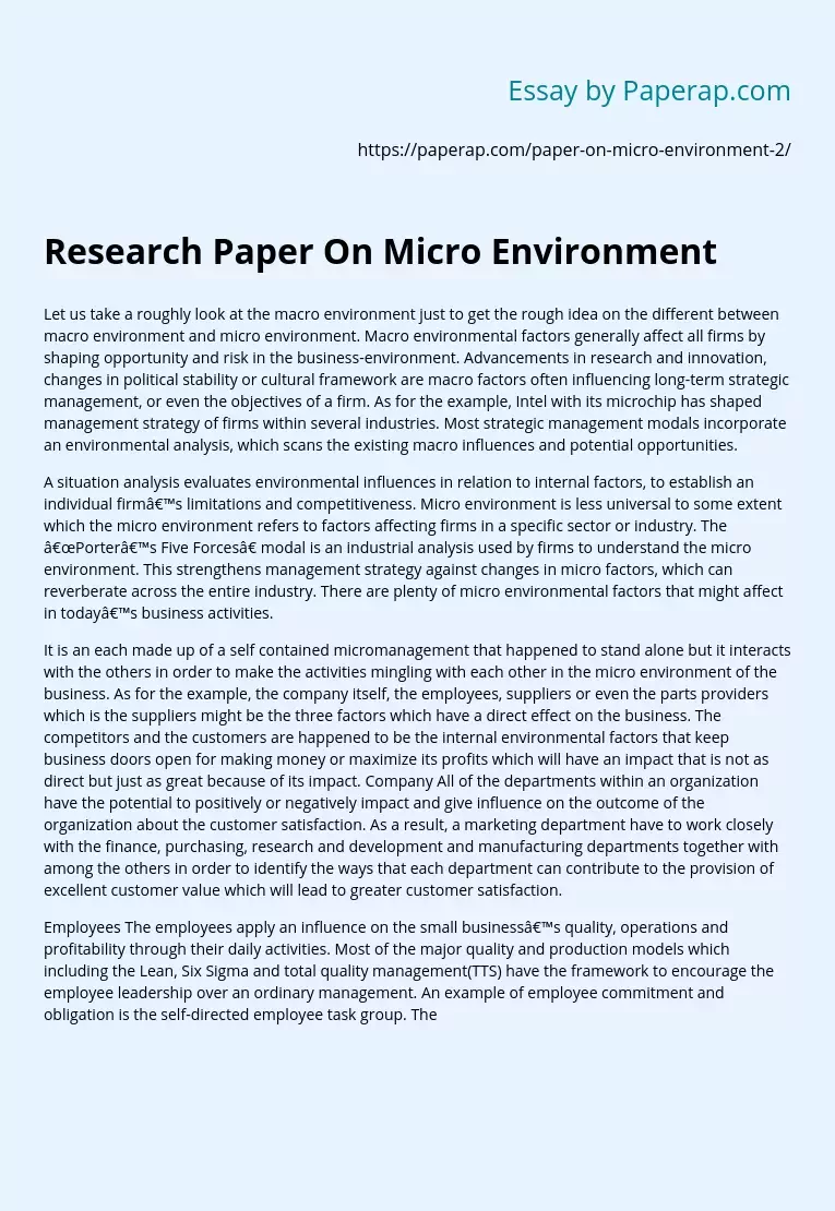 Research Paper On  Micro Environment
