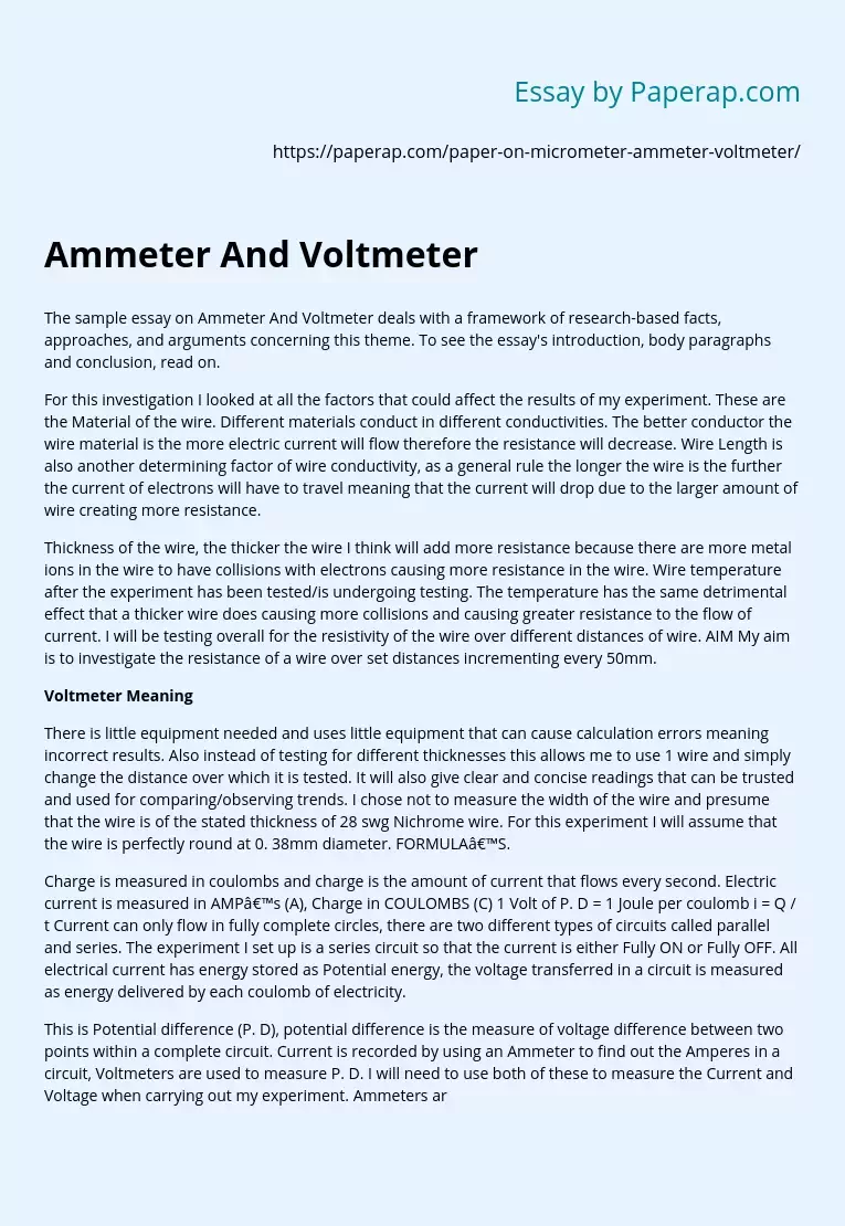 Sample Essay on Ammeter and Voltmeter