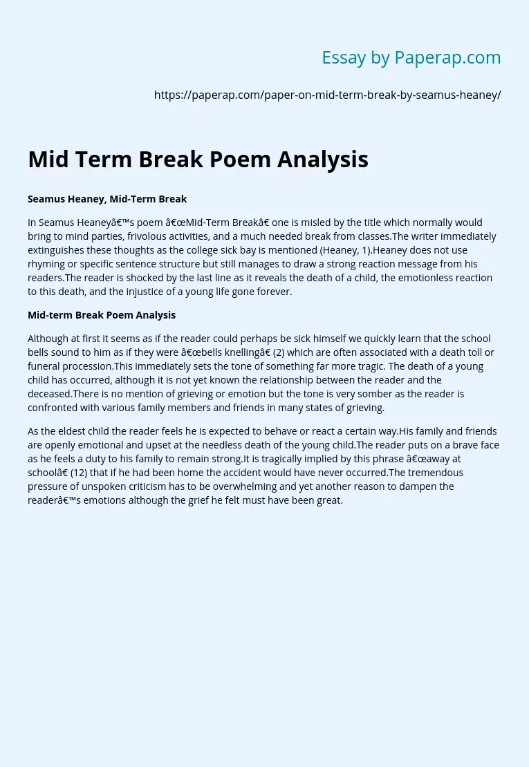 mid term break poetry essay pdf