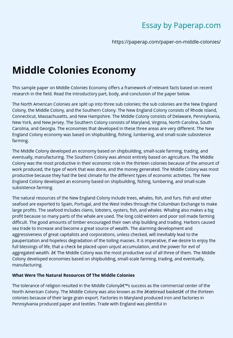Middle Colonies Economy