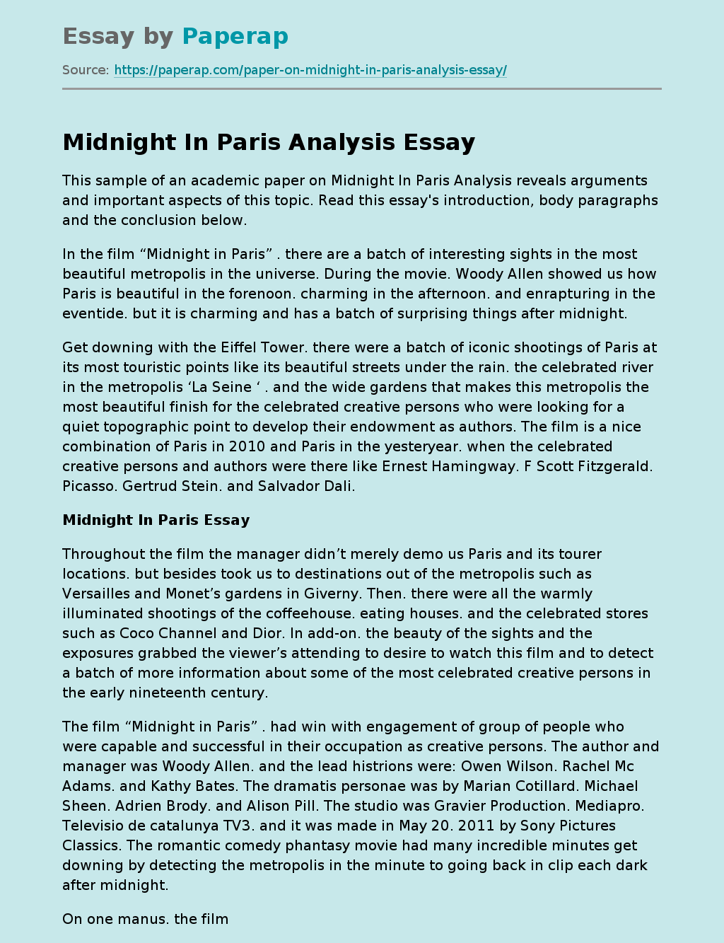 Midnight In Paris Analysis