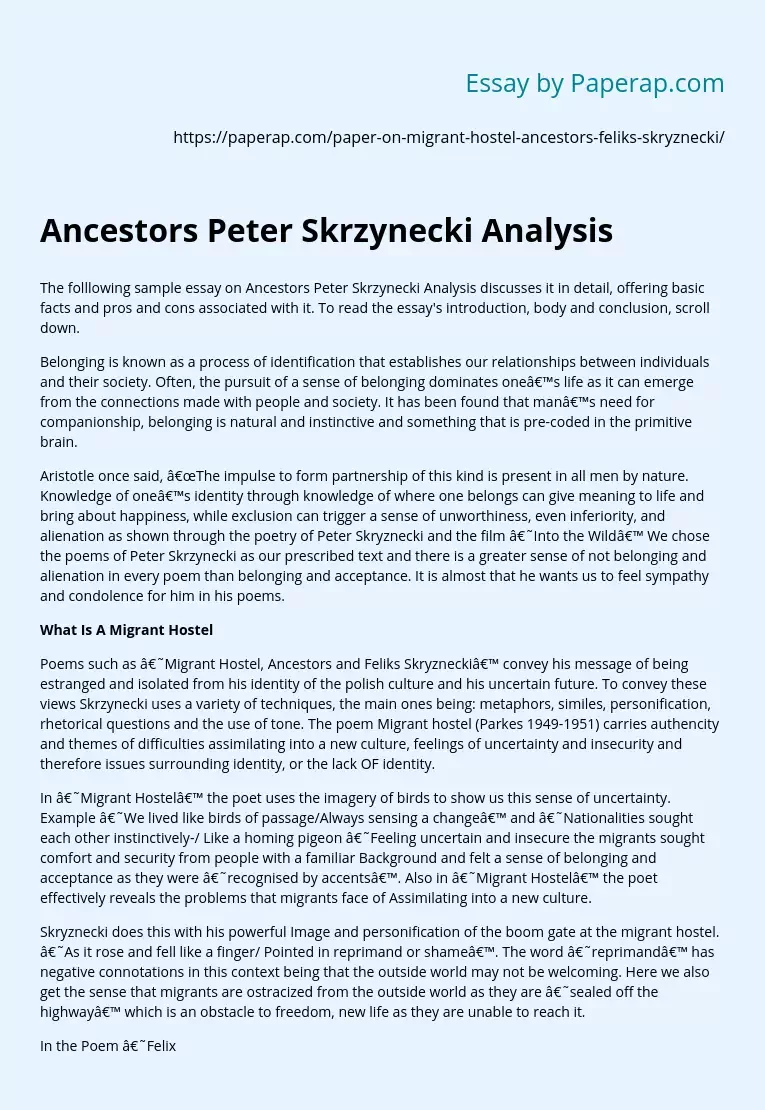 Ancestors Peter Skrzynecki Analysis
