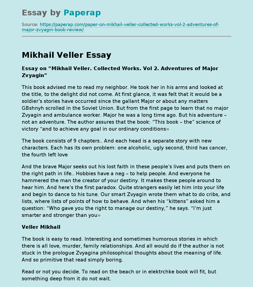 Mikhail Veller Collected Works Vol. 2 Adventures of Major Zvyagin: Book Review