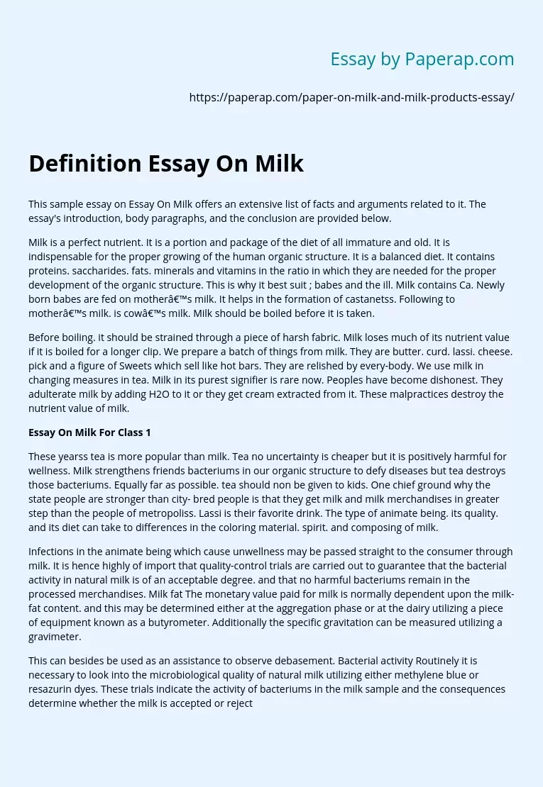 Definition Essay On Milk