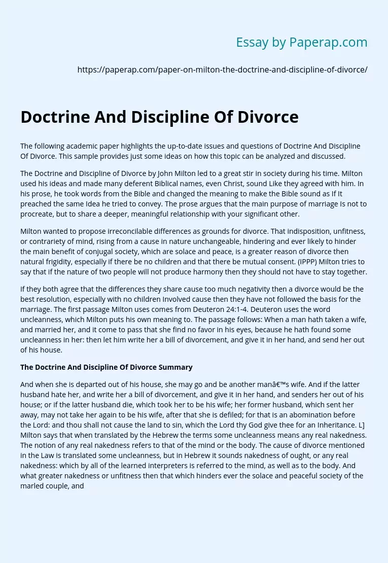 Doctrine And Discipline Of Divorce