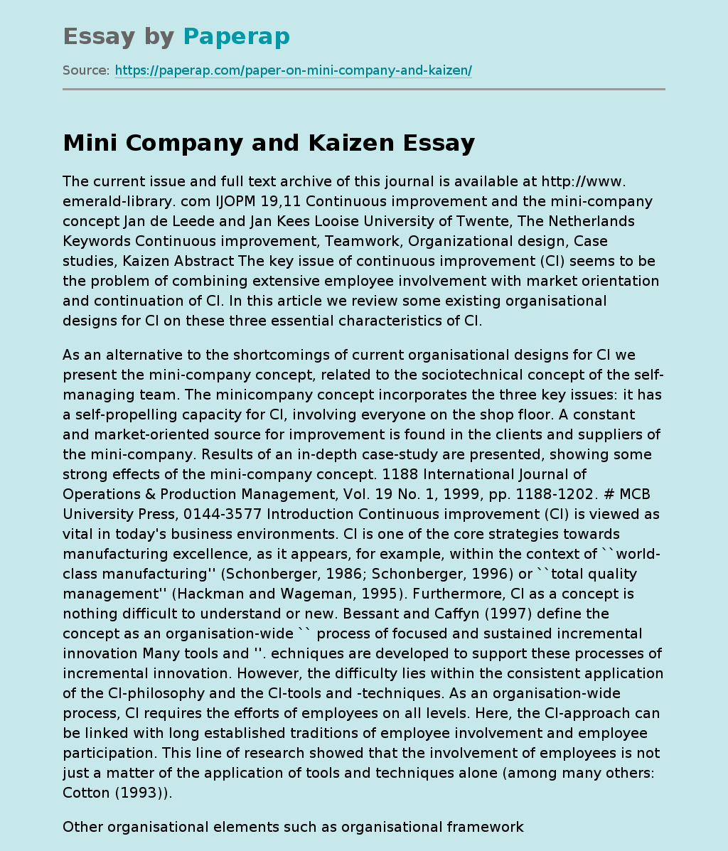 Mini Company and Kaizen