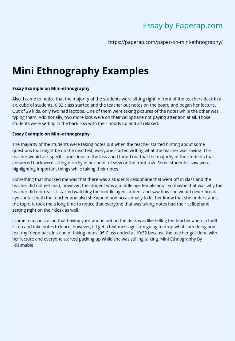 ethnography paper examples