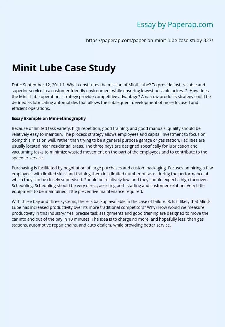 Minit Lube Case Study