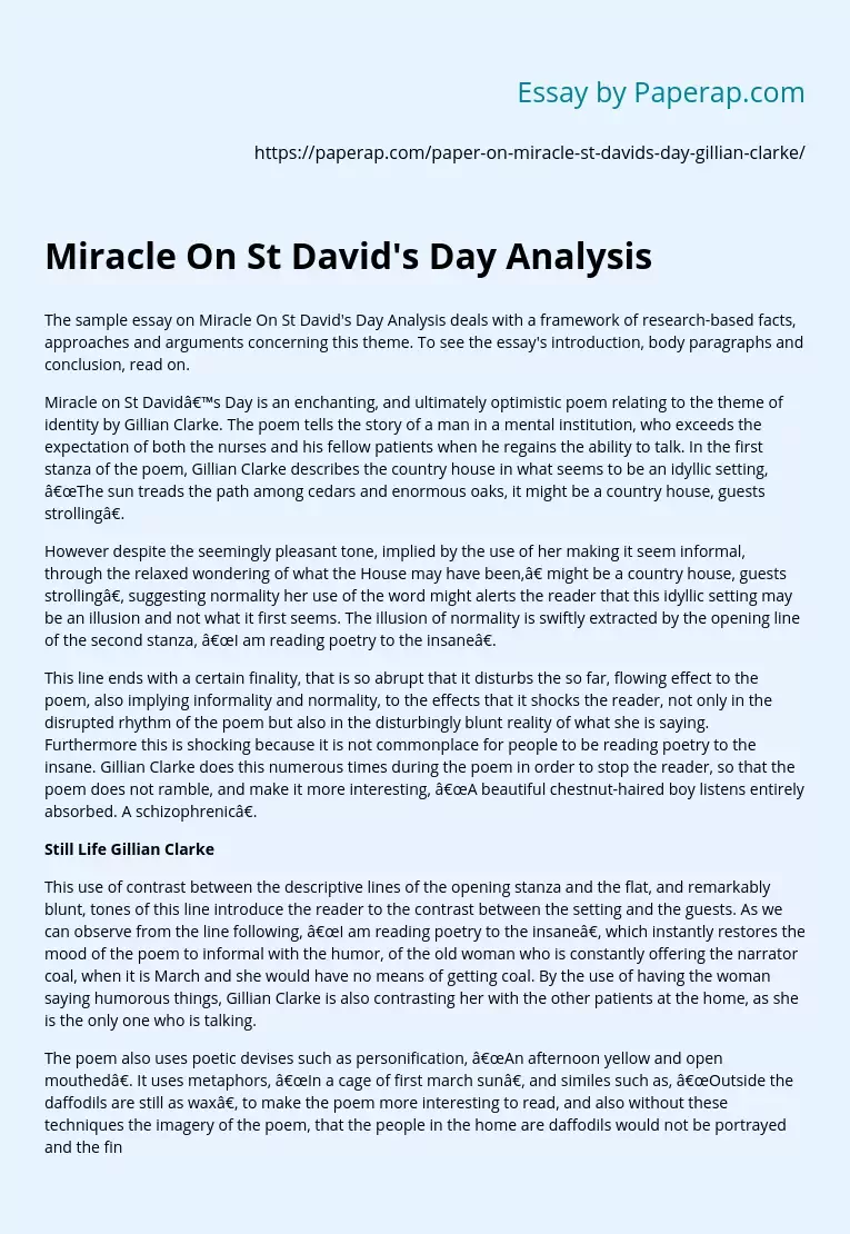 Miracle On St David's Day Analysis